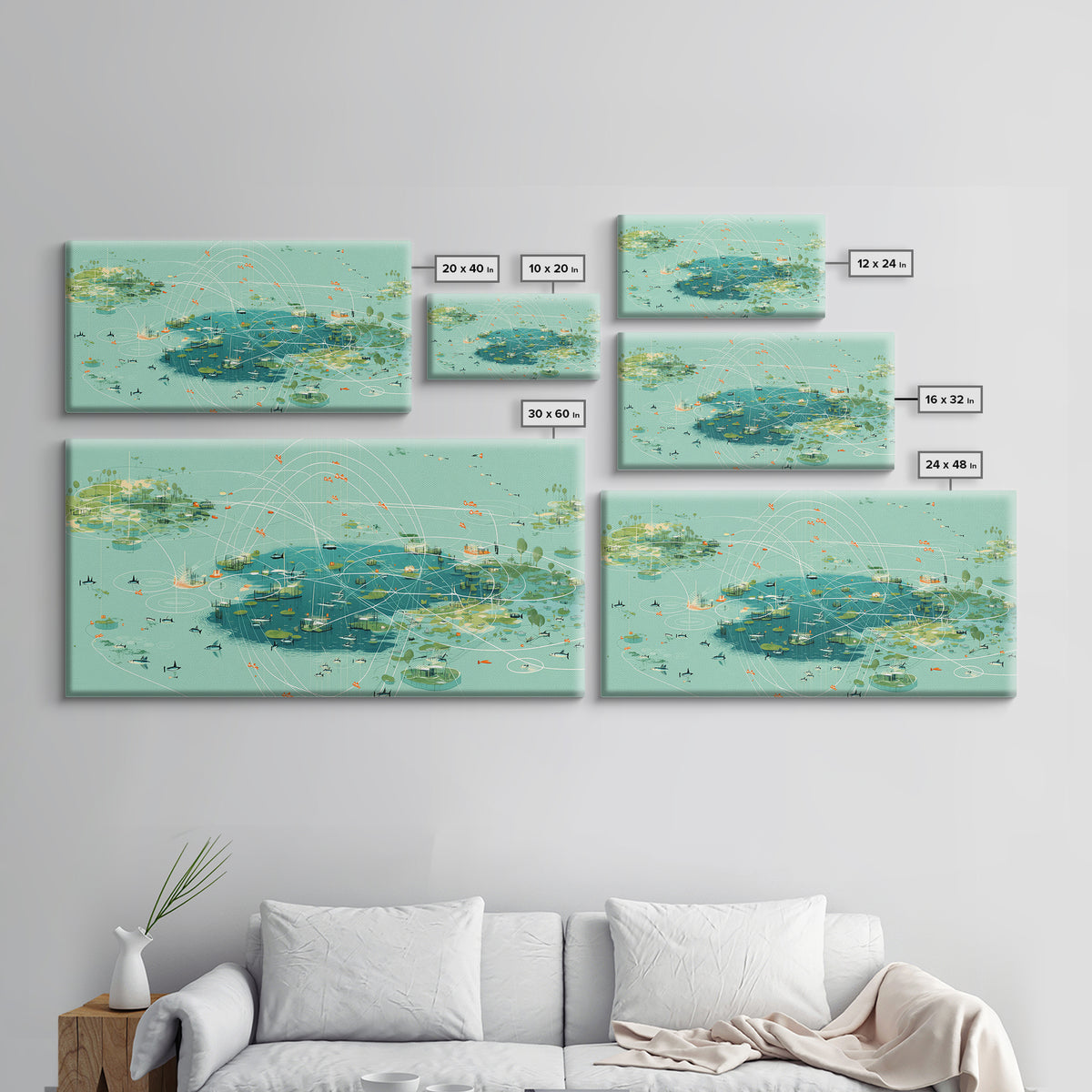 Turquoise Abstract African Wetland Islands Wall Art, Modern Canvas Art, Teal Coastal Map, Digital Art Africa, Unique Decor