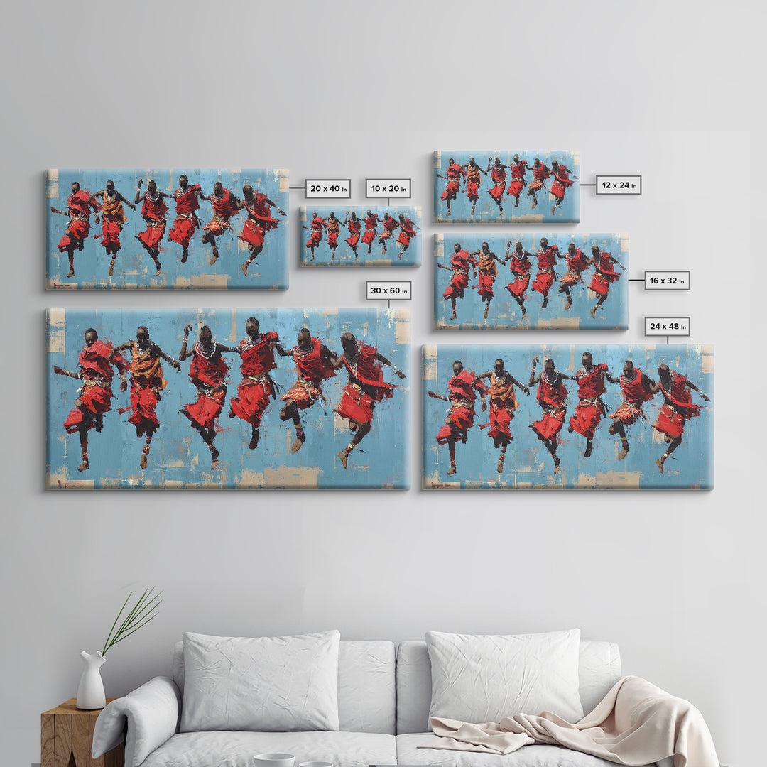 Red Maasai Jumping Dancers Canvas Print, African Wall Art, African Warrior Art, Cultural Home Decor, Safari Decor Gift Art