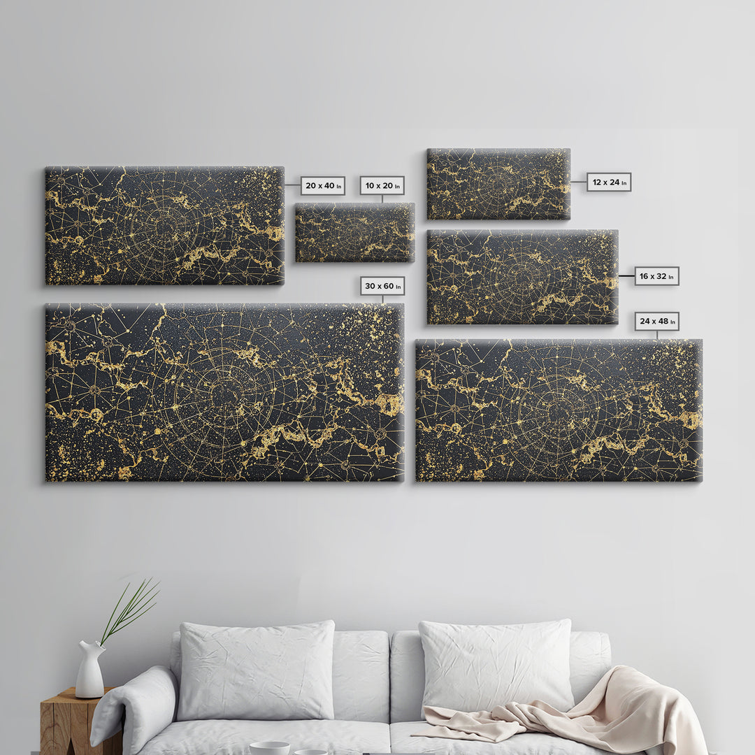Gold Constellation Spiral Abstract Wall Art, African Abstract, Black And Gold Art, Modern Wall Decor, Luxury Canvas Print