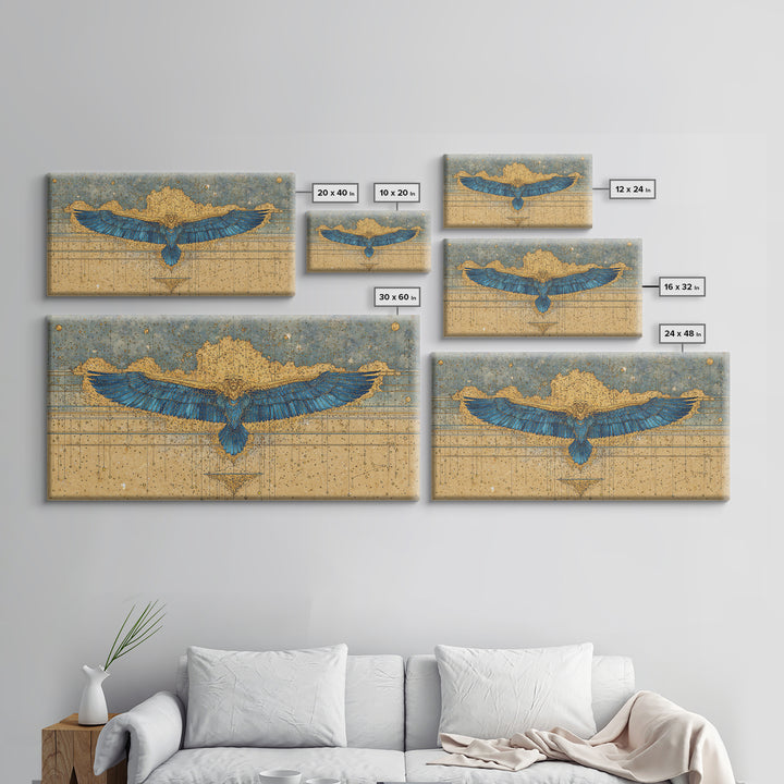 Blue Gold Winged Scarab Wall Art, African Egyptian Art, Ancient African Art, Spiritual Wall Decor, Luxury Canvas Print Gift