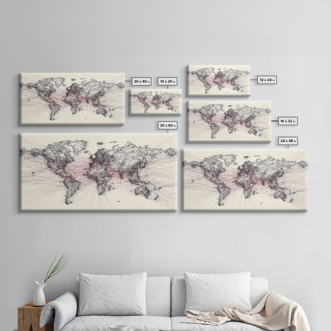 Dotted World Map In Black And Red, African Inspired Wall Art, Abstract Global Network Print, Modern Office Home Decor Gift