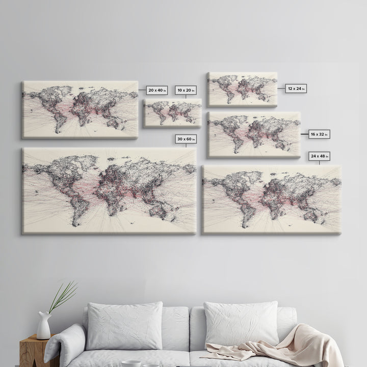 Dotted World Map In Black And Red, African Inspired Wall Art, Abstract Global Network Print, Modern Office Home Decor Gift