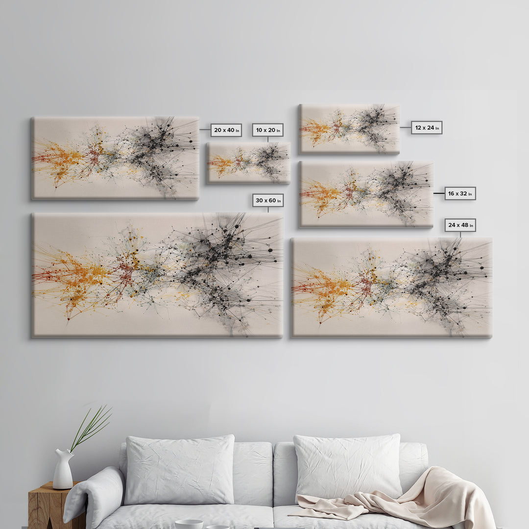 Orange Black Network Splatter Abstract Canvas Print, African Art Abstract, Modern Office Wall Decor, Contemporary Home Decor