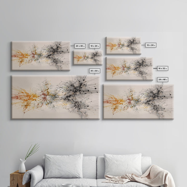 Orange Black Network Splatter Abstract Canvas Print, African Art Abstract, Modern Office Wall Decor, Contemporary Home Decor