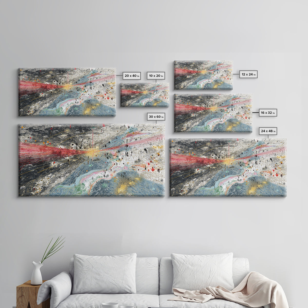 Red Blue Abstract Energy Flow Map Canvas Print, African Art Abstract, Modern Wall Decor, Bold Contemporary Office Decor Gift