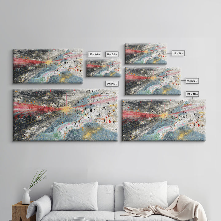 Red Blue Abstract Energy Flow Map Canvas Print, African Art Abstract, Modern Wall Decor, Bold Contemporary Office Decor Gift