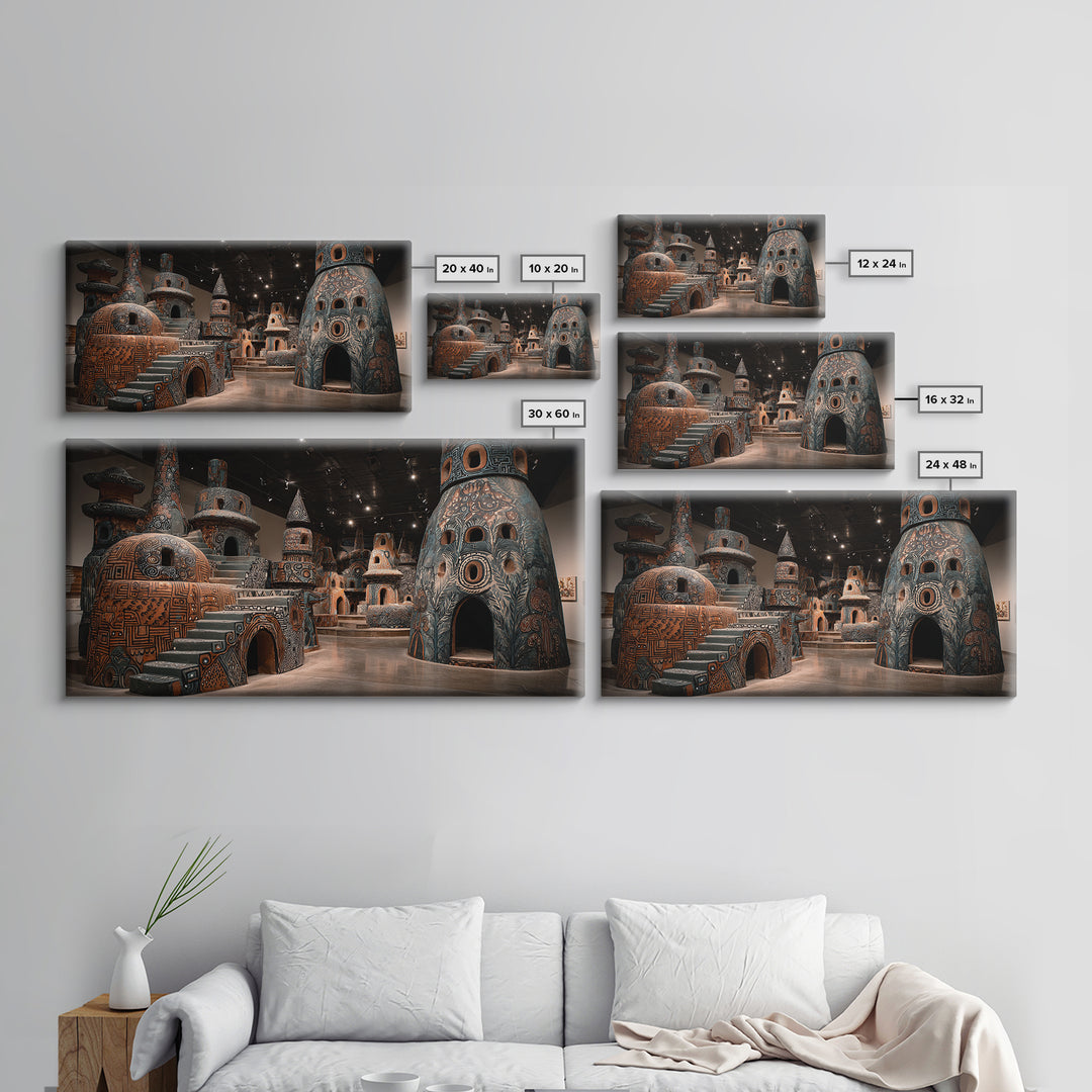 Monumental African Ceramic Sculpture Gallery, Framed Canvas Print, African Art Sculpture, Tribal Decor Statement Piece Gift