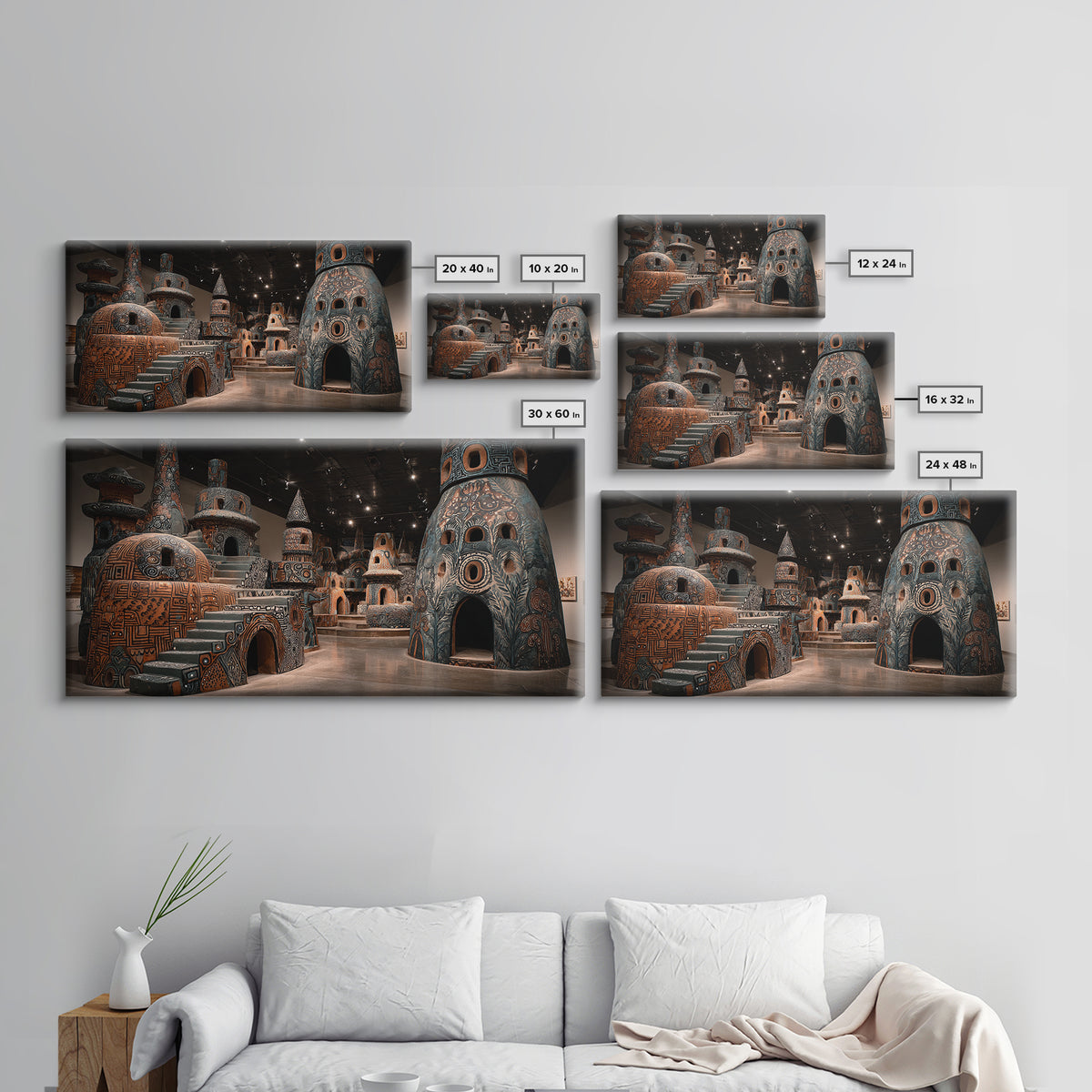 Monumental African Ceramic Sculpture Gallery, Framed Canvas Print, African Art Sculpture, Tribal Decor Statement Piece Gift