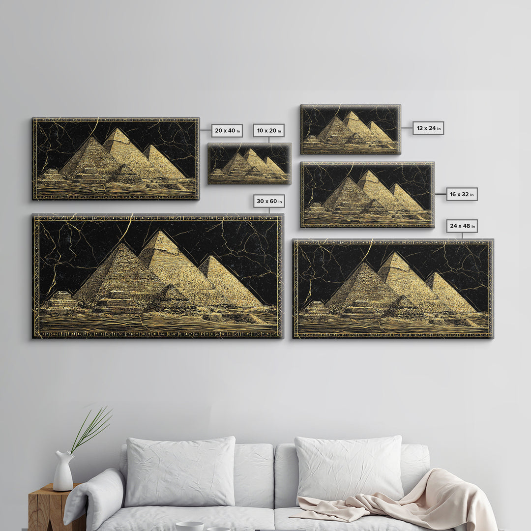 Black Gold Egyptian Pyramids Wall Art, Ancient African Art Print, Luxury Canvas Print, Mystical Statement Home Office Decor Gift