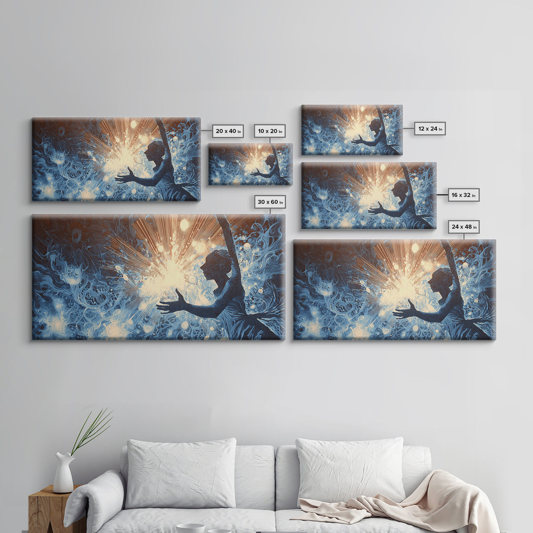 Mystical Blue African Woman Wall Art, Spiritual Abstract Canvas Print, Afrocentric Female Power Art, Dreamy Home Decor Gift