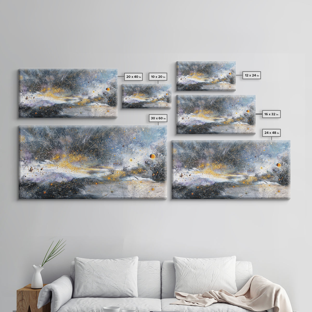 Abstract Cosmic Galaxy Wall Art, Blue Gold Modern Canvas Print, Contemporary Abstract Art, Luxury Office Decor Housewarming Gift