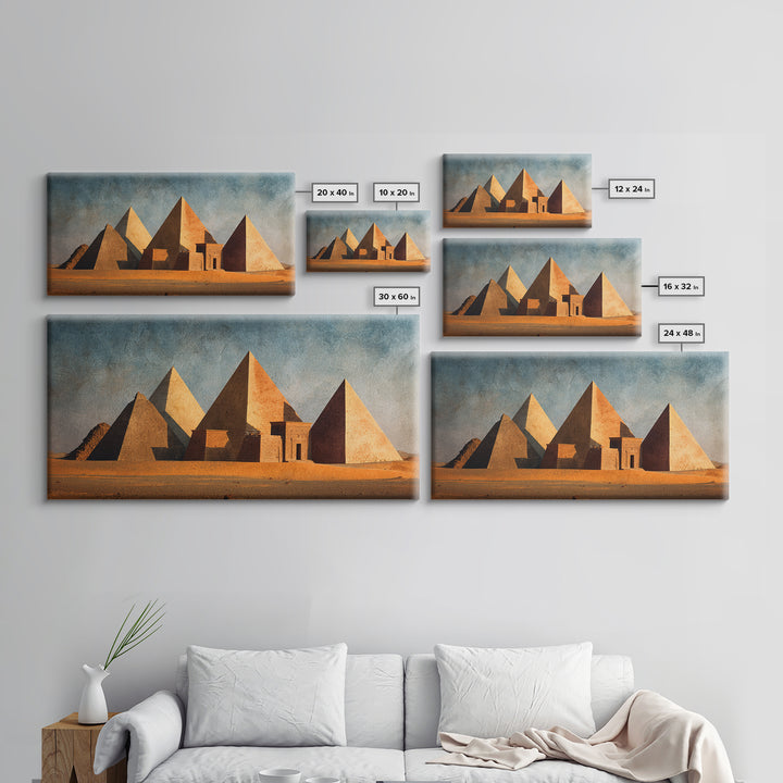 Earthy Egyptian Pyramids Desert Wall Art, Ancient African Canvas Print, Minimalist Landscape Art, Cultural Home Decor Gift