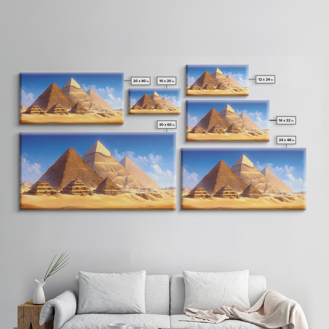 Golden Egyptian Pyramids And Sphinx Desert Wall Art, African Egyptian Art, Ancient African Art, Africa Poster Print Home Decor