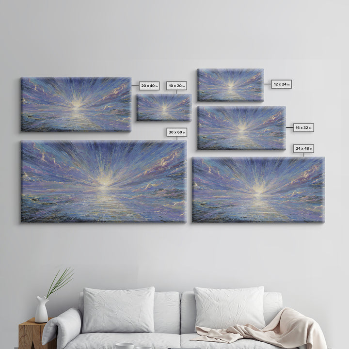 Radiant Sunrise Over Shimmering Ocean Wall Art, Blue Wall Art, Nature Scene Art, Modern Canvas Art, Living Room Decor Gift