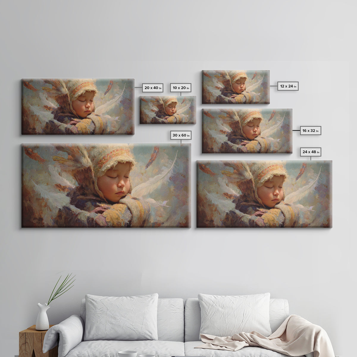 Sleeping Angel Child Canvas Print, Dreamy Spiritual Wall Decor, Soft Nursery Portrait, Peaceful Gift For Her, Unique Home Decor