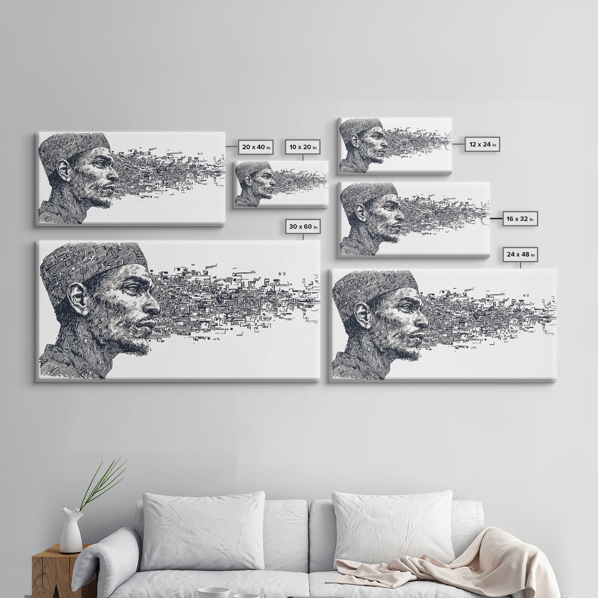African Man Digital Profile Canvas Print, Abstract Black Portrait Wall Art, Modern Afrocentric Decor, Unique Office Artwork