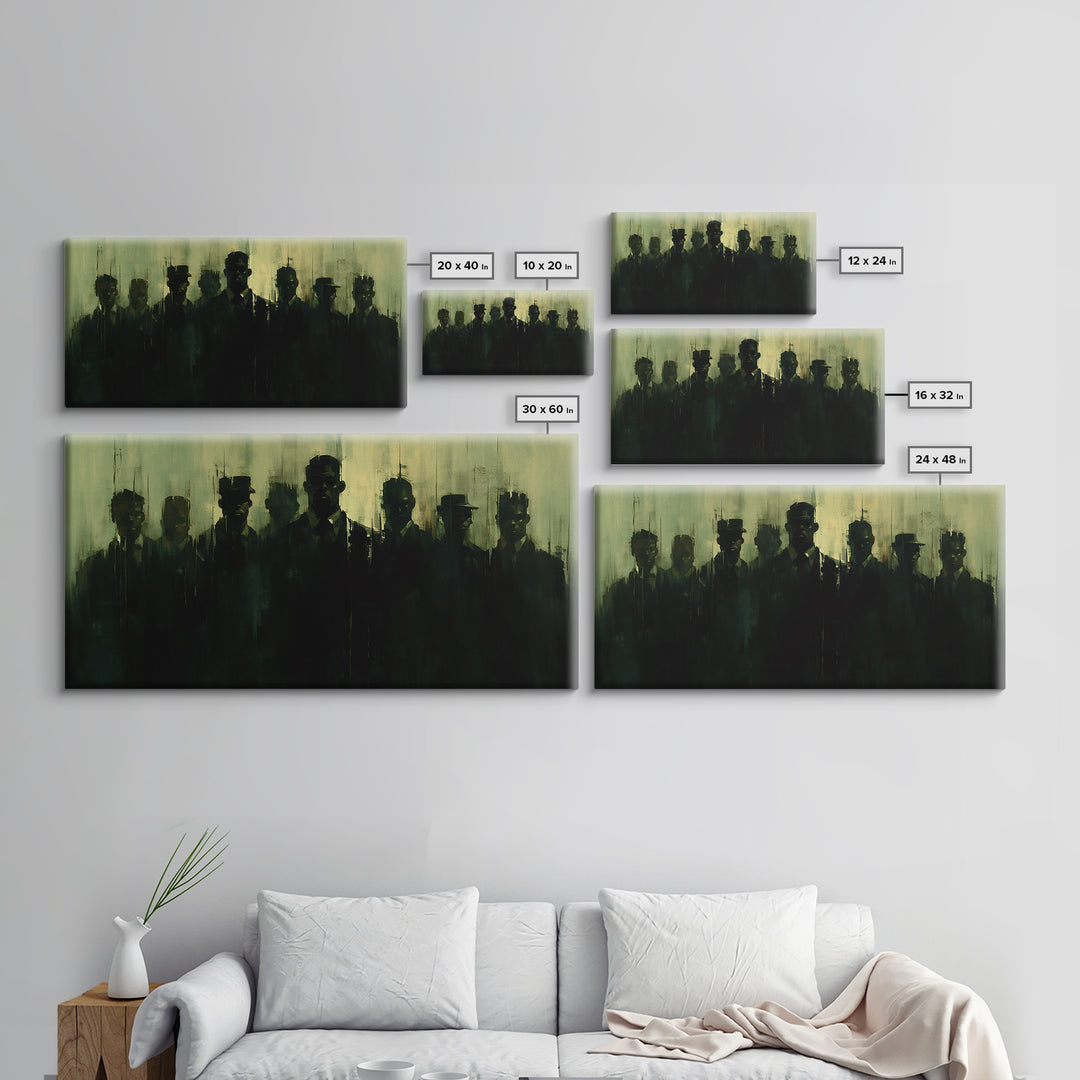 Green Shadow Men In Hats Canvas Print, Moody Black Wall Art, African American Portrait, Minimalist Office Decor Gift For Him