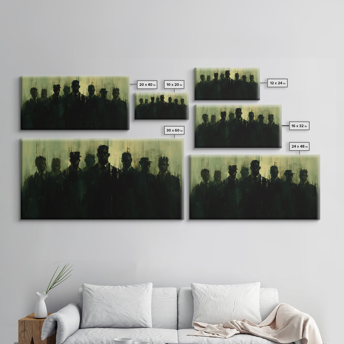Green Shadow Men In Hats Canvas Print, Moody Black Wall Art, African American Portrait, Minimalist Office Decor Gift For Him