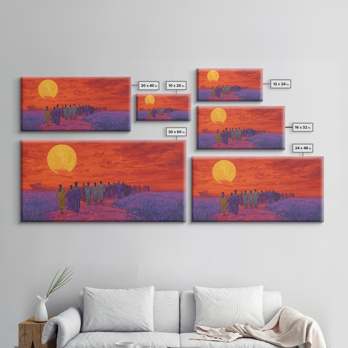 African Procession Under Orange Sun Framed Canvas Print, African Women Art, Cultural Wall Decor, Afrocentric Home Decor Gift