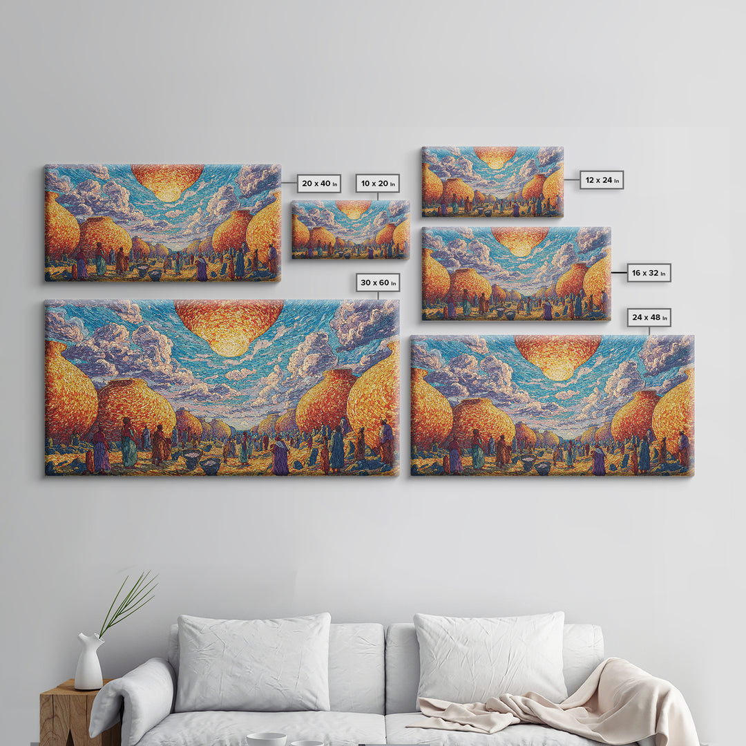 Golden Woven Village And Blue Sky Wall Art, African Landscape, Cultural Art Print, Boho African Home Decor Gift For Living Room