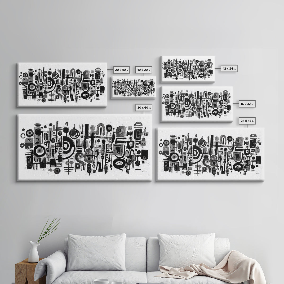 Black And White Tribal Shapes Canvas Print, Abstract African Art, Geometric Wall Decor, Modern Afrocentric Artwork For Home