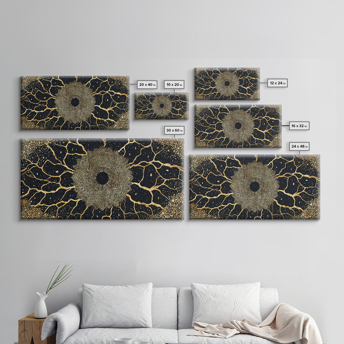 Golden Mandala Cosmos Wall Art, Black And Gold Abstract African Inspired Decor, Spiritual Geometric Canvas Print For Living Room