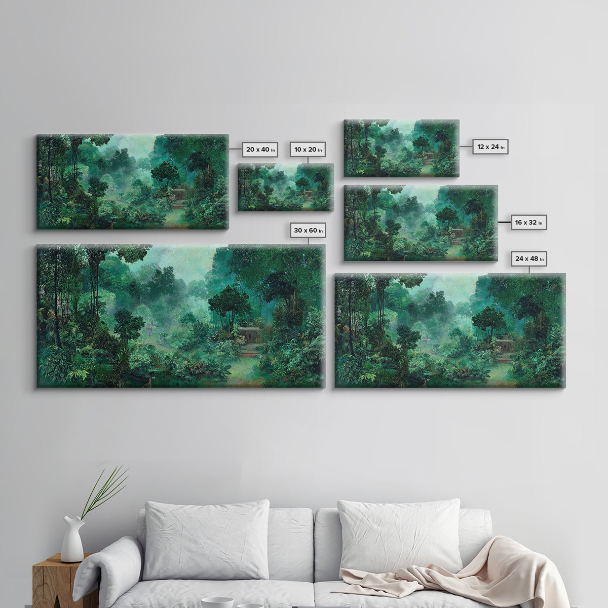 Misty Emerald Jungle Path Wall Art, African Safari Landscape, Tropical Nature Scene, Green Living Room Decor, Serene Gift