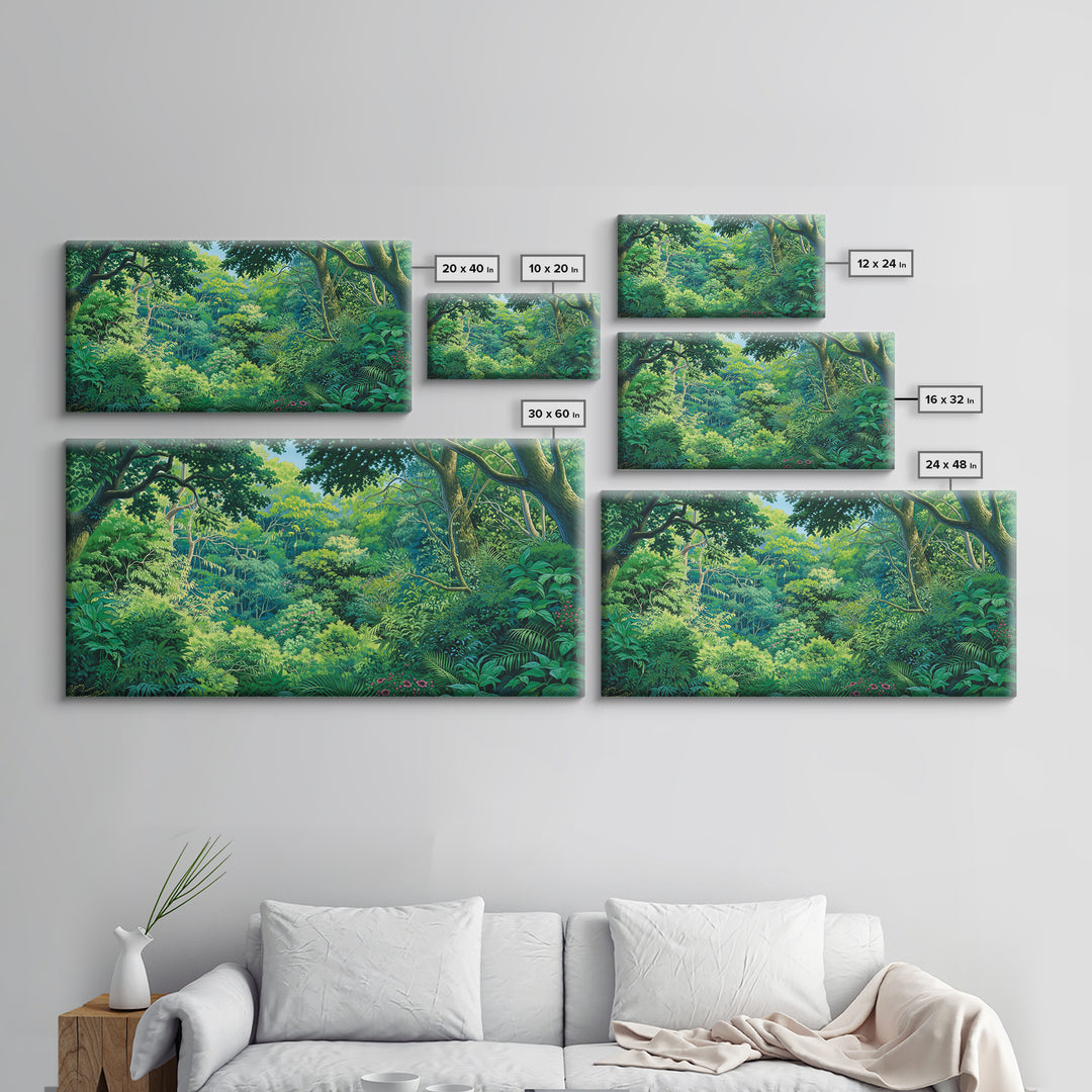 Vibrant Green Jungle Canopy Wall Art, African Landscape Canvas Print, Tropical Botanical Decor, Bright Living Room Gift Idea