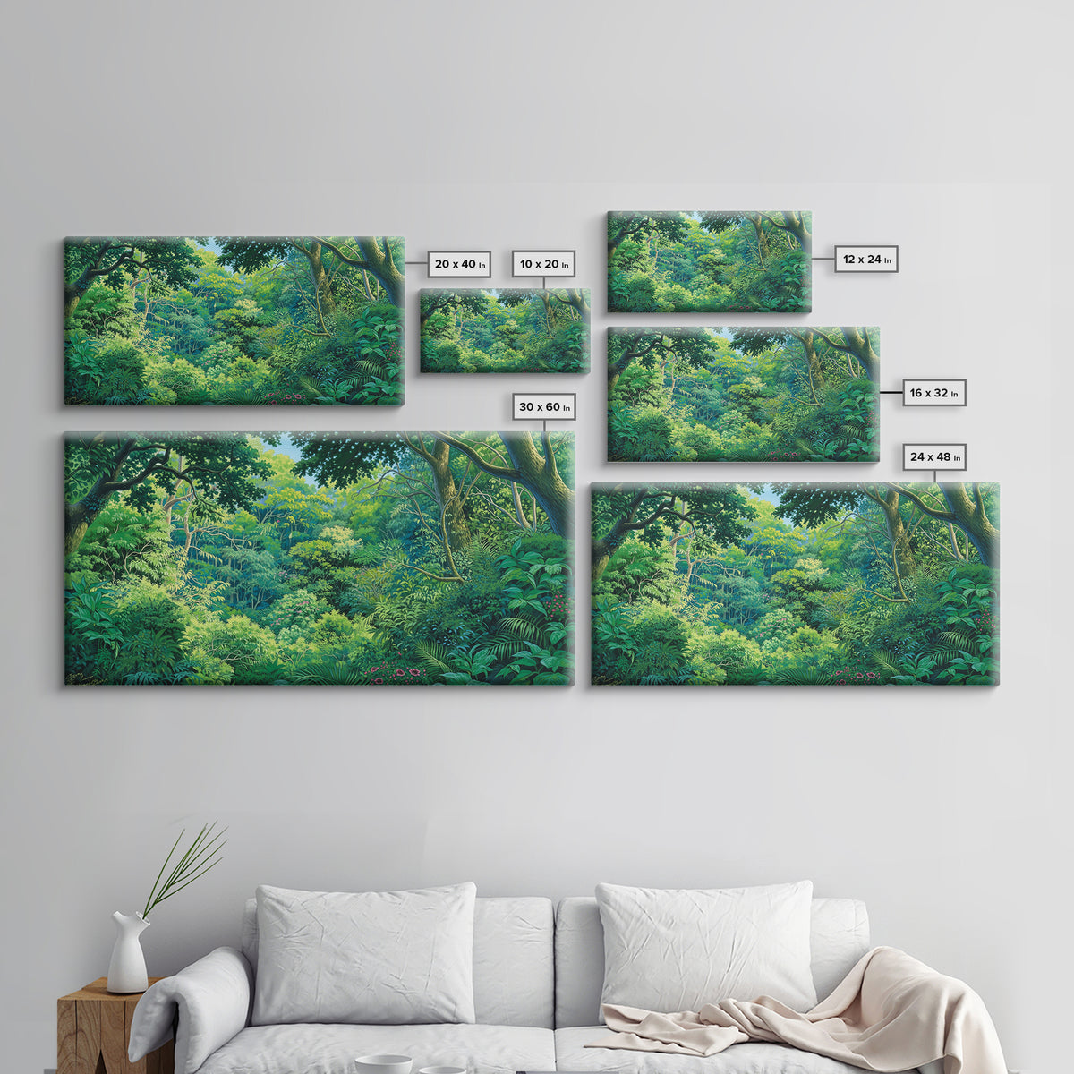Vibrant Green Jungle Canopy Wall Art, African Landscape Canvas Print, Tropical Botanical Decor, Bright Living Room Gift Idea