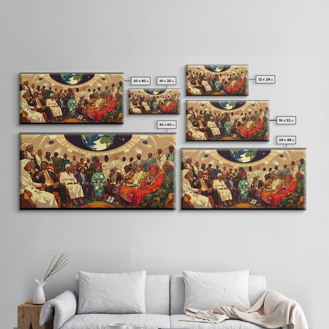 Afrofuturist Elders Council Framed Canvas Print, African American Art, Black Culture Art, Modern African Art, Home Decor