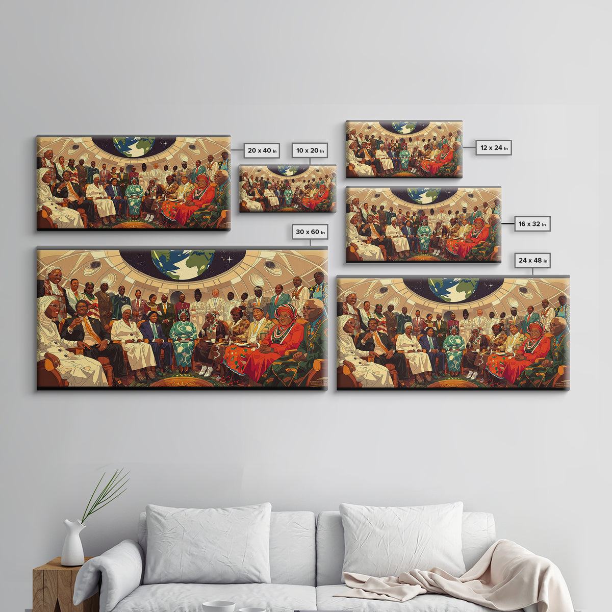Afrofuturist Elders Council Framed Canvas Print, African American Art, Black Culture Art, Modern African Art, Home Decor