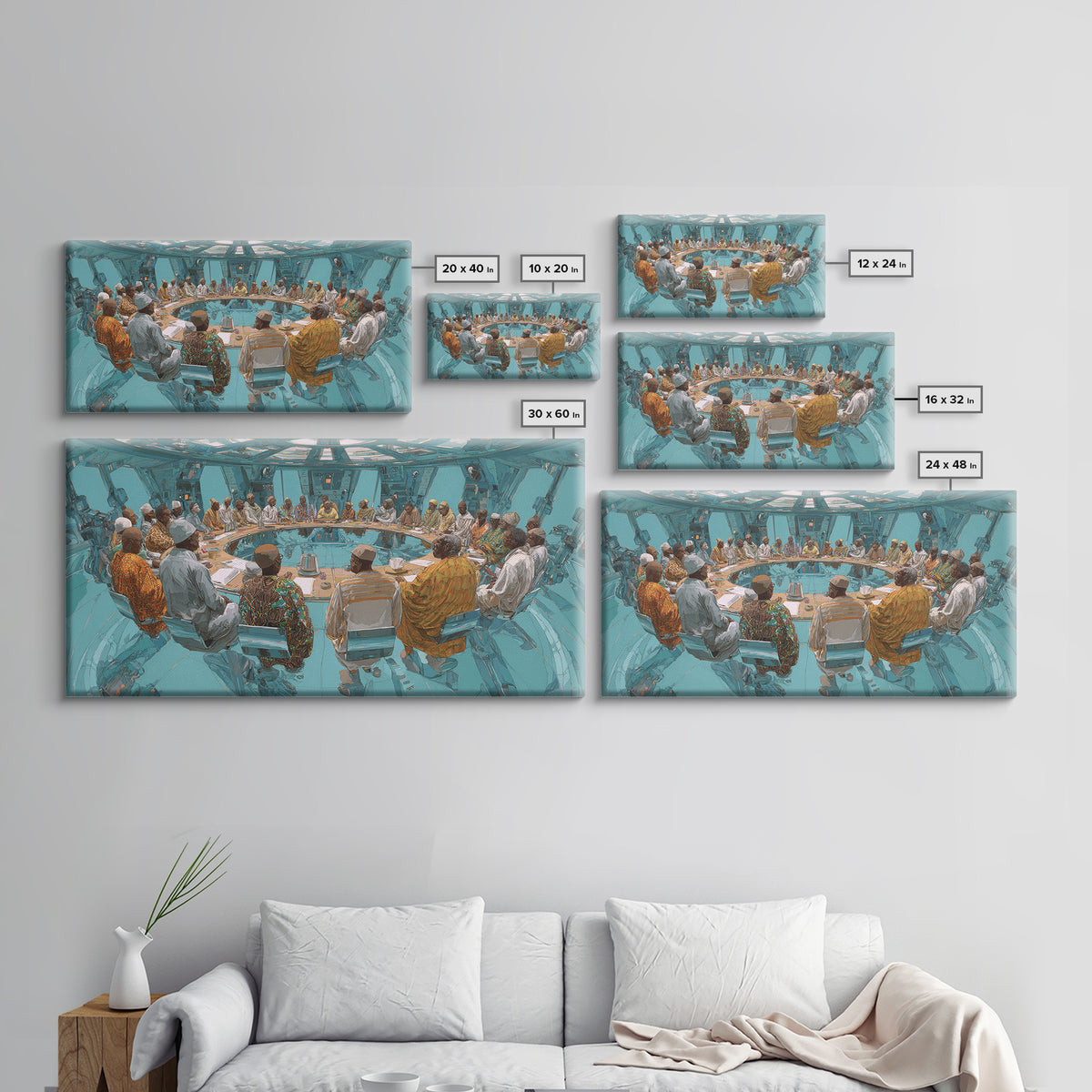 Futuristic Roundtable Leaders Canvas Print, African Wall Art, Modern African Art, Afrocentric Wall Art, Office Decor Gift