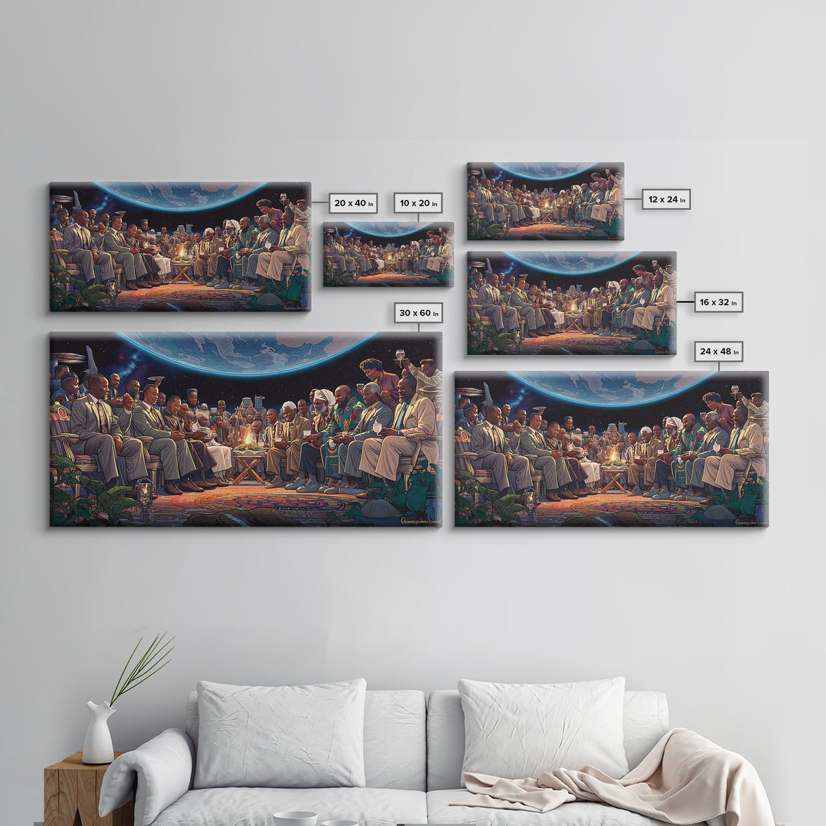 Moonlit Global Council By Fire Wall Art, African American Art, Afrocentric Decor, Black Culture Art, Unique Canvas Print Gift