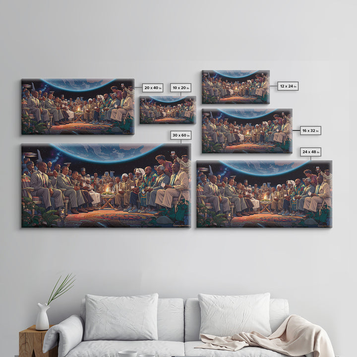 Moonlit Global Council By Fire Wall Art, African American Art, Afrocentric Decor, Black Culture Art, Unique Canvas Print Gift