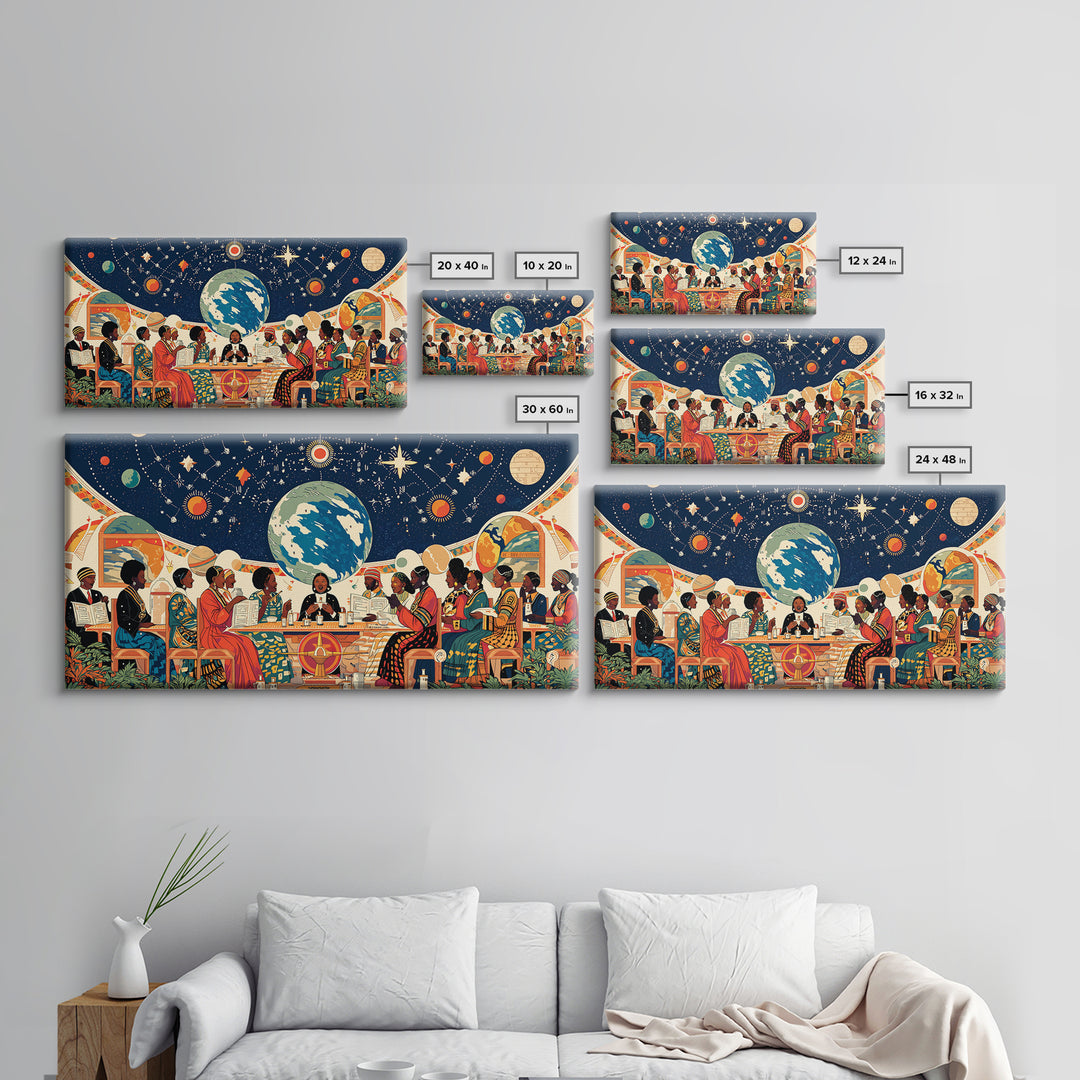 Afrocentric Women Planning Under Stars Wall Art, African Women Art, Black Girl Magic, Ankara Wall Art, Feminine Home Decor