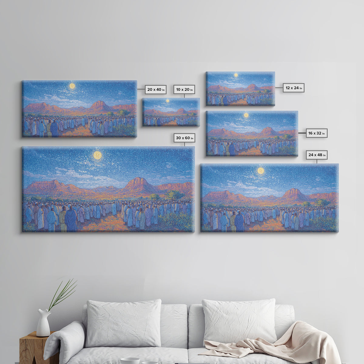 Moonlit African Desert Pilgrimage With Mountain Canvas Print, African Landscape, South African Art, Serene Living Room Decor