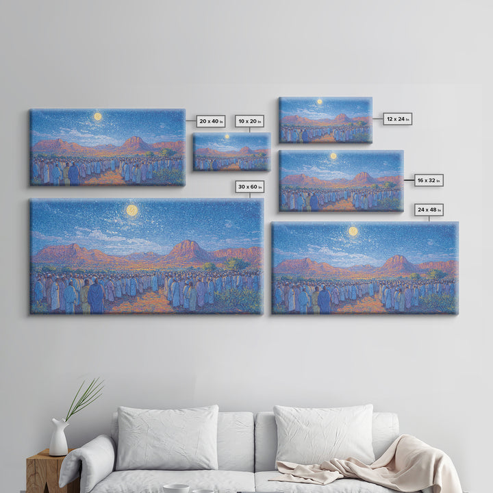 Moonlit African Desert Pilgrimage With Mountain Canvas Print, African Landscape, South African Art, Serene Living Room Decor
