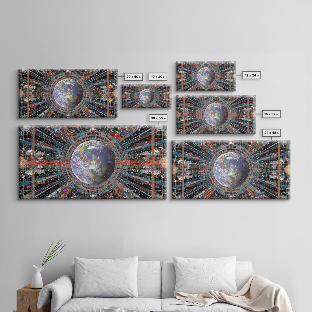Afrofuturist Earth Data Portal Canvas Print, Digital Art Africa, Modern African Art, Futuristic Office Wall Decor For Tech Lovers