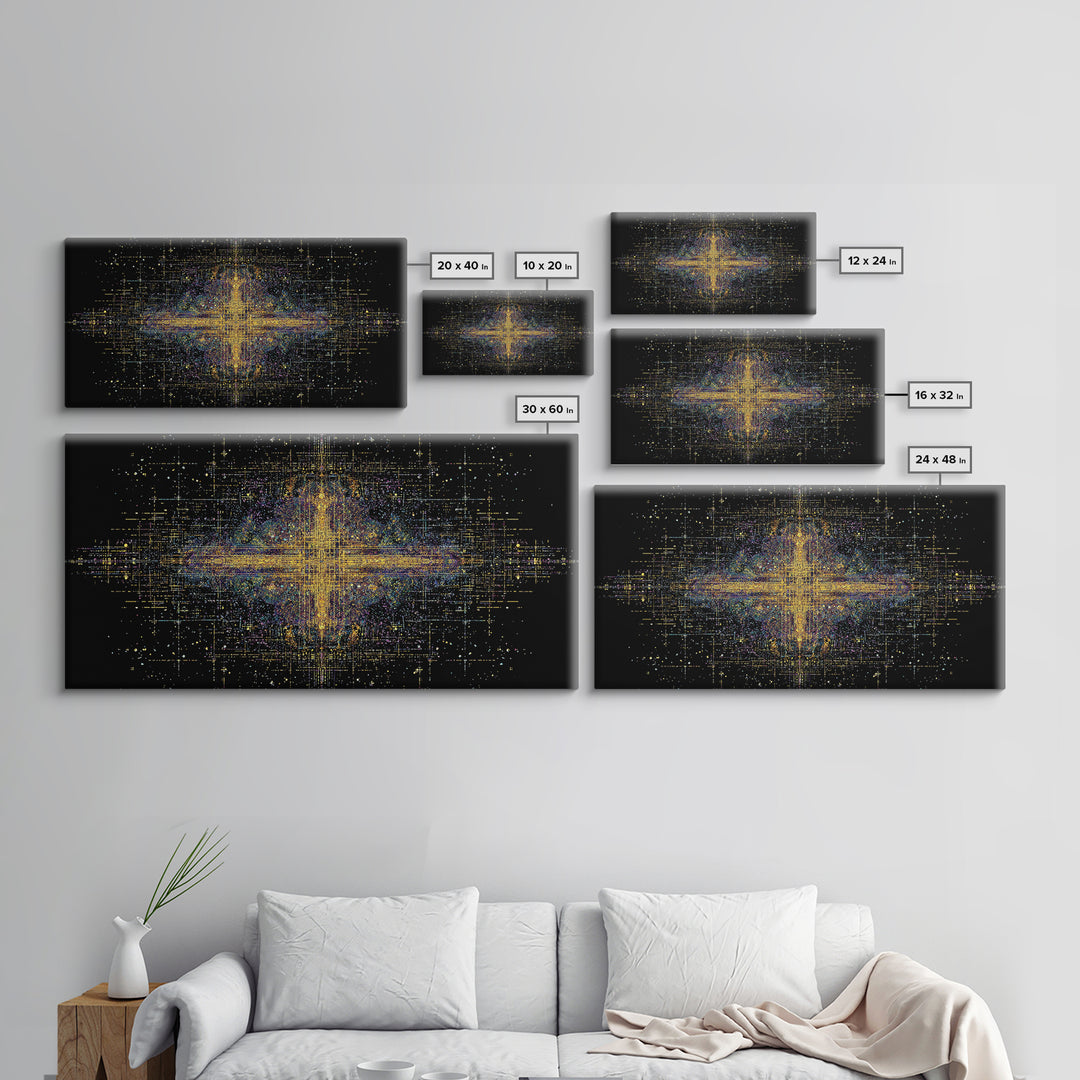 Radiant Gold Starburst Energy On Black Canvas Print, Abstract African Art, Spiritual Wall Art, Luxury Modern Decor For Office