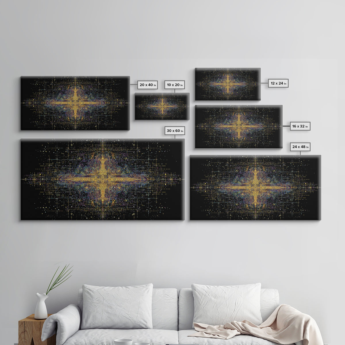Radiant Gold Starburst Energy On Black Canvas Print, Abstract African Art, Spiritual Wall Art, Luxury Modern Decor For Office