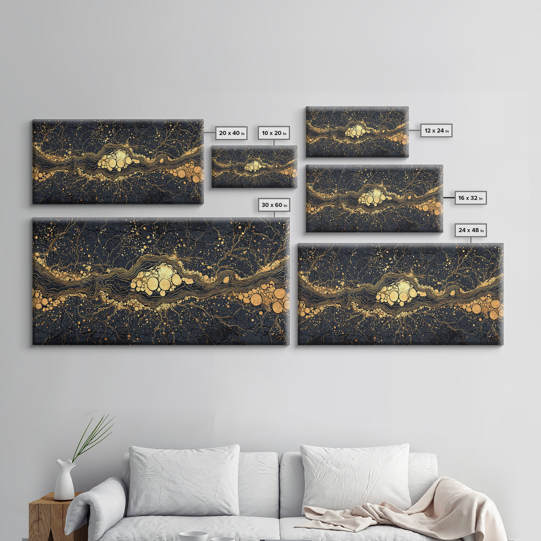 Black Gold Molten River Abstract Wall Art, Luxury Canvas Print, Earth Tone Modern Decor For Living Room And Office Decor Gift