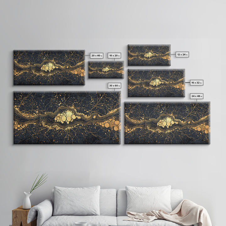 Black Gold Molten River Abstract Wall Art, Luxury Canvas Print, Earth Tone Modern Decor For Living Room And Office Decor Gift
