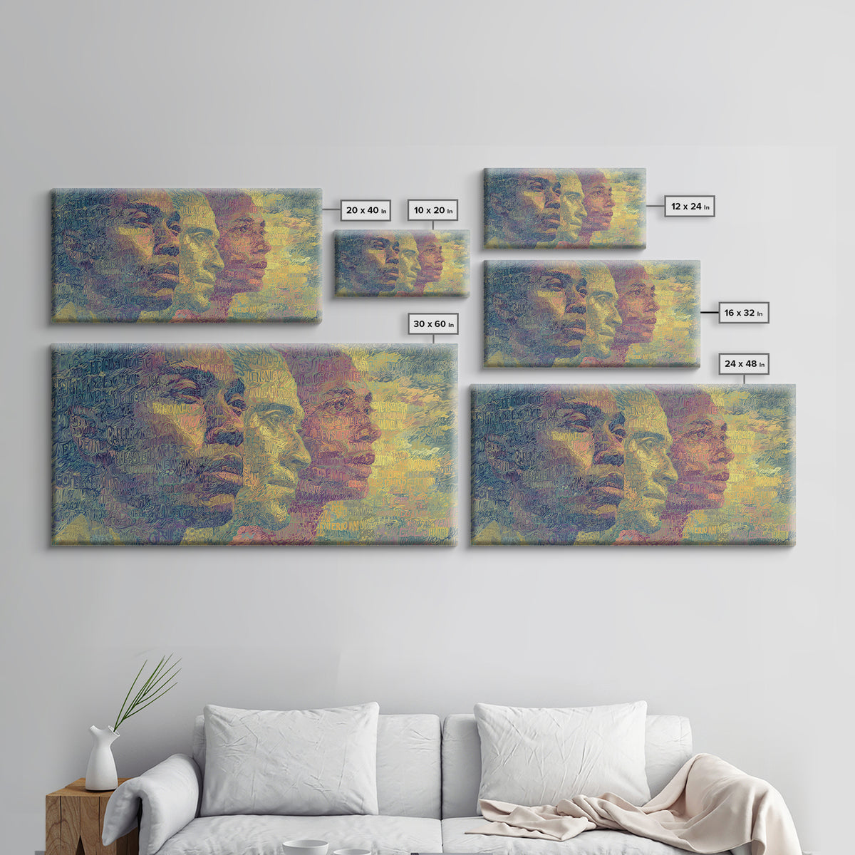 Layered African Faces In Abstract Script Canvas Print, Modern African Art Decor, Afrocentric Portrait Wall Art For Home Decor
