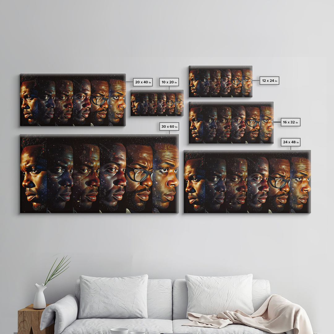 Six Black Men Portraits In Golden Light Canvas Print, Modern Black Art, African American Wall Art, Masculine Home Decor Gift