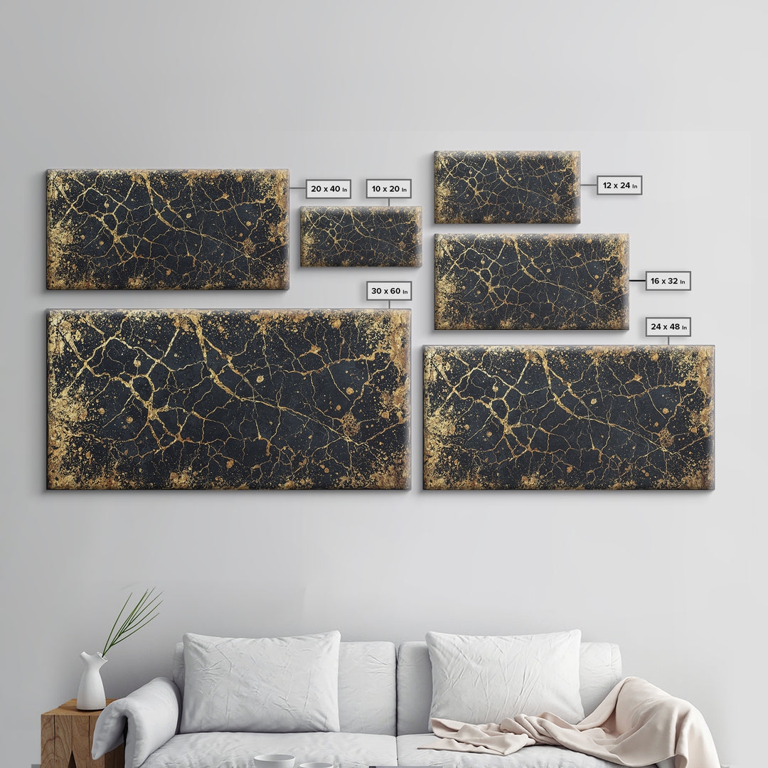 Black Gold Cracked Marble Wall Art, Abstract African Art Print, Luxury Canvas Decor, Earth Tone Textured Statement Piece