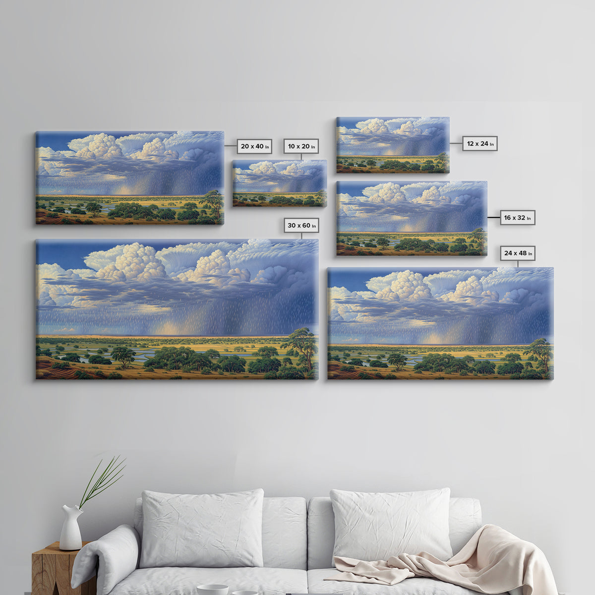Blue Rain Clouds Over Green Savanna Wall Art, African Safari Art, Serengeti Wall Art, Nature Scene Art, Large Decor Art Gift