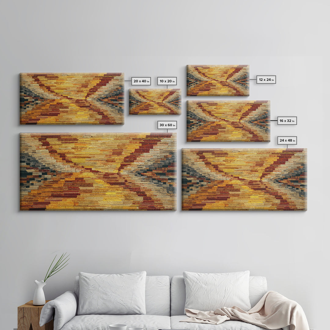Rustic Mud Cloth Sunset Abstract Wall Art, African Fabric Print, Earth Tone Textile Decor, Boho Cultural Home Decor Gift