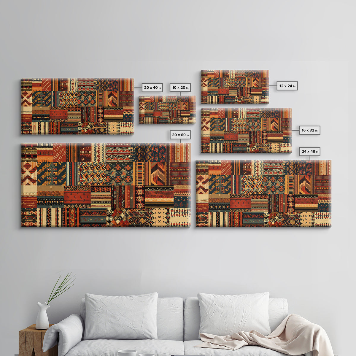 Tribal Ankara Quilt Textile Canvas Print, African Fabric Patterns, Boho Wall Decor, Ethnic Art Print For Modern Home Decor
