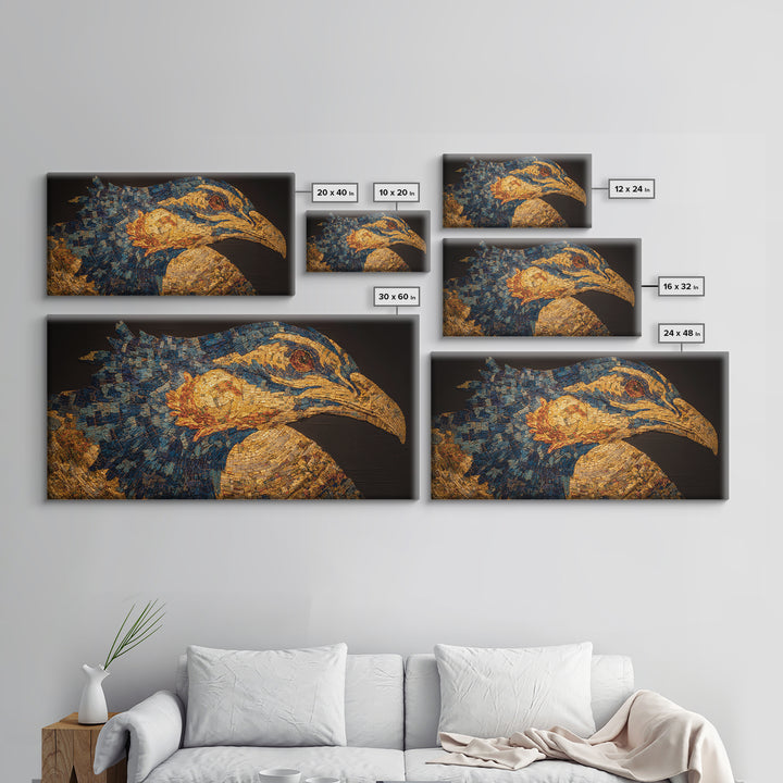 Blue And Gold African Bird Portrait Wall Art, Textured Safari Animal Artwork, Bold Modern African Decor Canvas Gift For Living Room