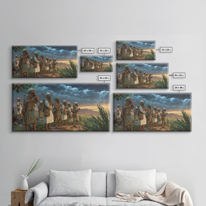 African Warrior Caravan Framed Canvas Print, Dramatic Desert Storm Wall Art, Tribal Culture Decor For Men Gift And Living Room